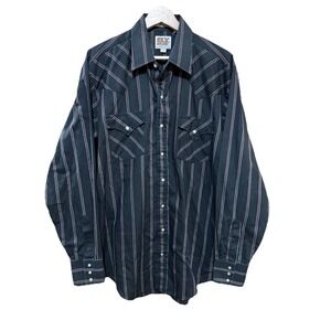Ely Cattleman Long Sleeve Black Western Pearl Snap Shirt Size 16.5/37 Large Tall